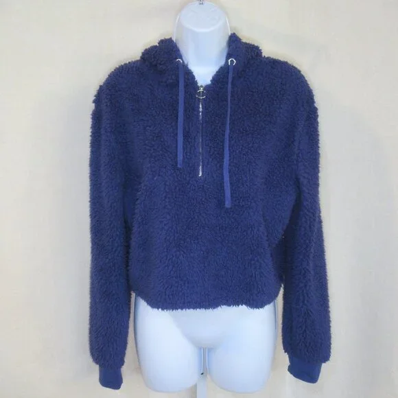 Cotton On Plush Sherpa Cropped Half-Zip Hoodie | Size Medium - Picture 2 of 10
